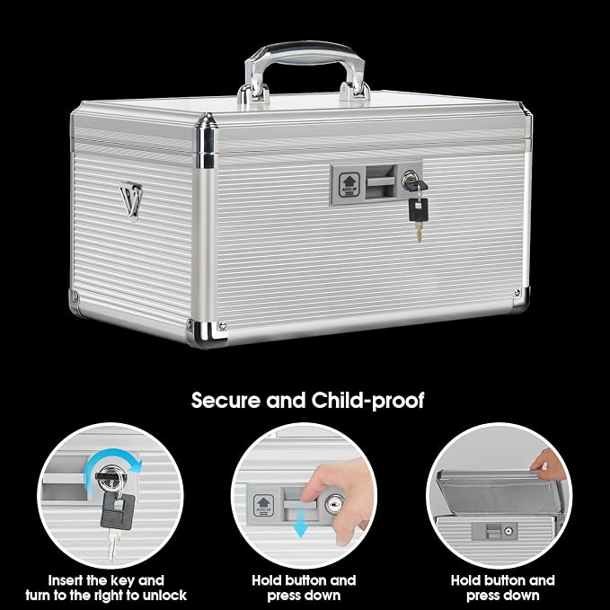 Medicine Lock Box with Key, Alluminum Alloy Box - Image 4