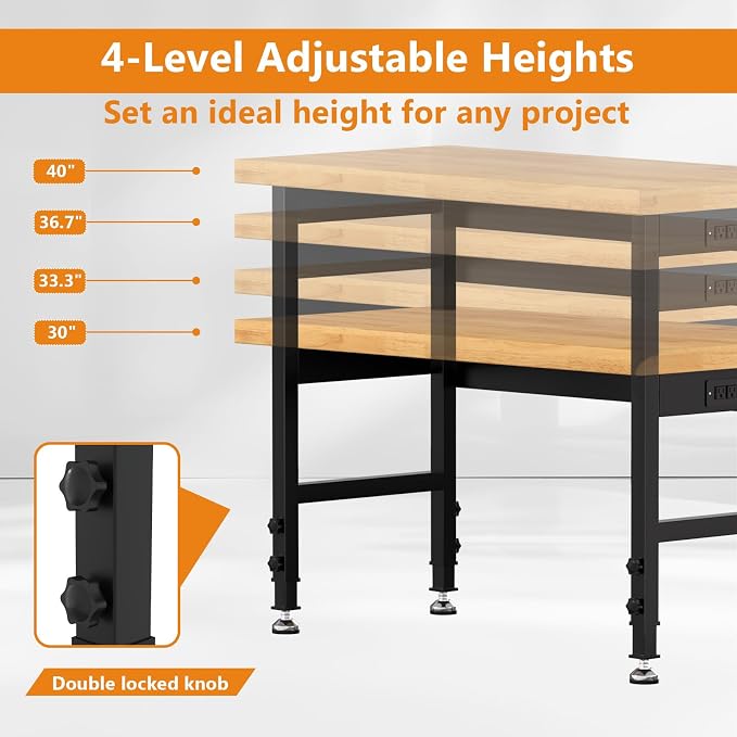 48" Work Bench, Adjustable Height Workbench - Image 3