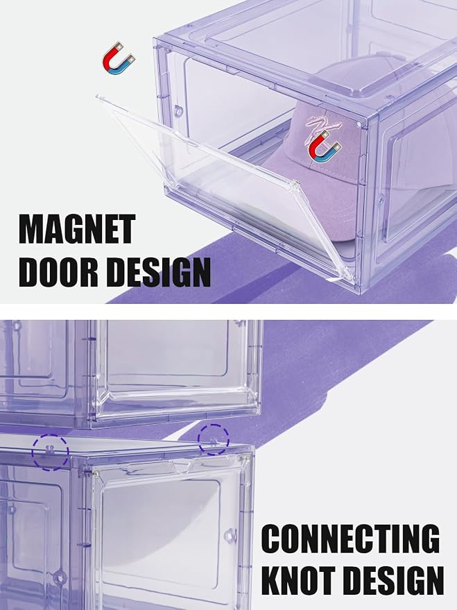 6 Pack Hat Organizer Box, Stackable Clear Baseball Caps Holder Box Containers - Image 6