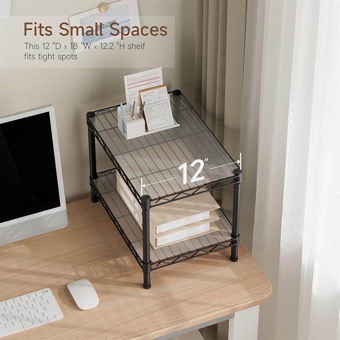Small 2 Tier Shelves Storage Wire Shelving Unit Metal Shelf Adjustable - Image 6