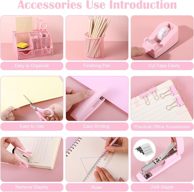 Pink Desk Organizers and Accessories, Tape Dispenser, 1000 Staples, Staple - Image 4
