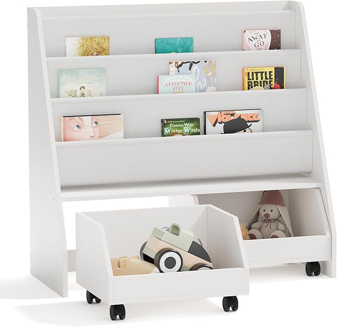 Kids Bookshelf with Two Movable Drawers Toddler Bookcase with Toy Storage by HedoAjim