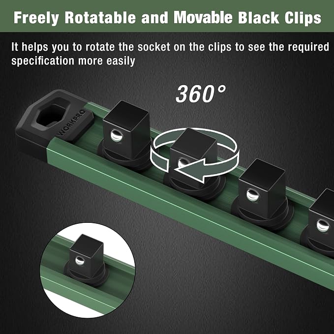 WORKPRO Magnetic Socket Organizer, 3/8-Inch Drive Aluminum Alloy Sockets Rail - Image 4