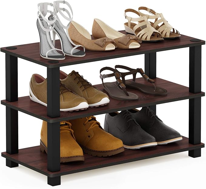 Furinno Turn-S-Tube 3-Tier Shoe Rack, Dark Cherry/Black - Image 6