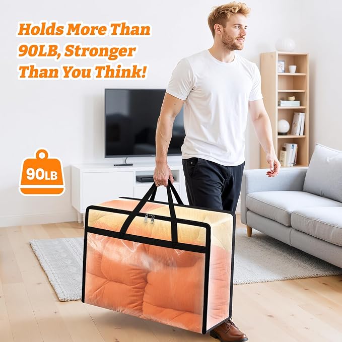 BlissTotes 8 Pack Clear Clothes Storage Bags, Moving Bags, Foldable Blanket - Image 4