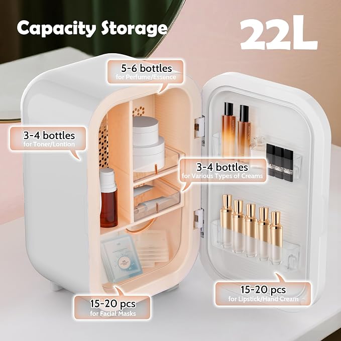 22L Mini Skincare Fridge with Mirror, Beauty Fridge - Image 3