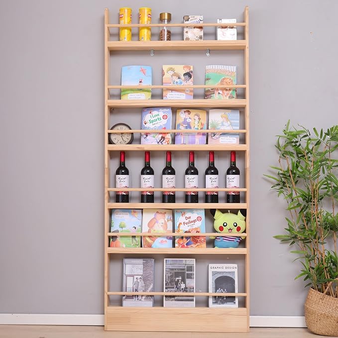 Wooden Kids Bookshelf, Wall Mount 6-Tier Behind The Door Shelf, Organizer - Image 2