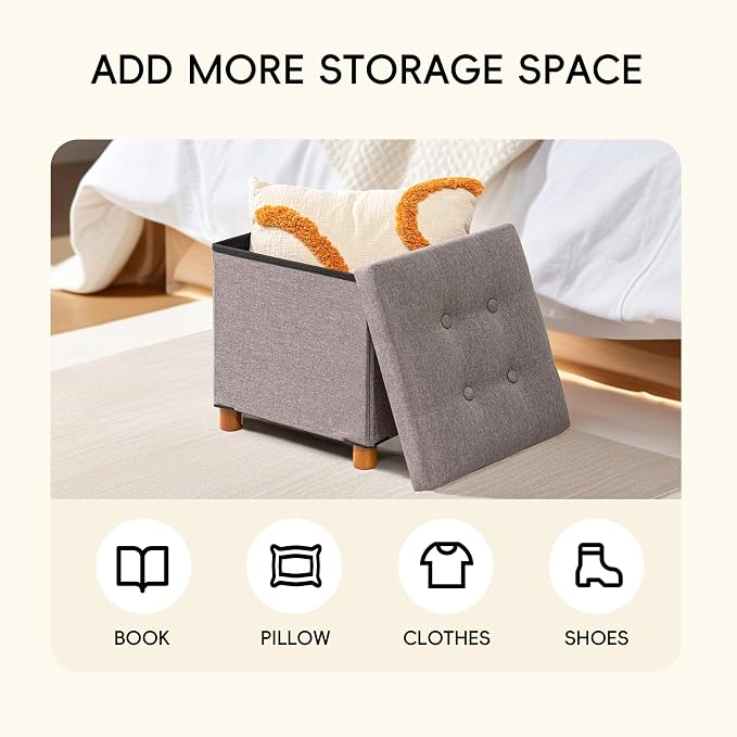 PINPLUS Storage Ottoman Cube, Foldable Fabric Footrest, Comfortable Seat - Image 4