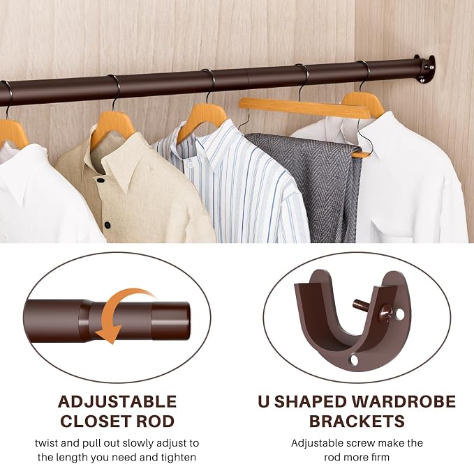 Closet Rod - Closet Rods for Hanging Clothes, 17 to 53 inch Adjustable Closet - Image 4