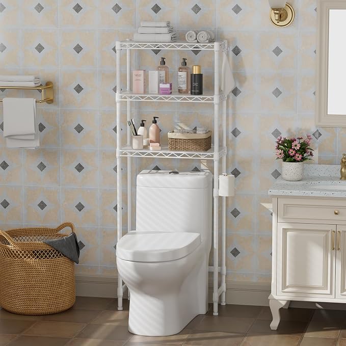 Over The Toilet Shelf, 3-Tier Adjustable Freestanding Metal Bathroom Organizer - Image 2