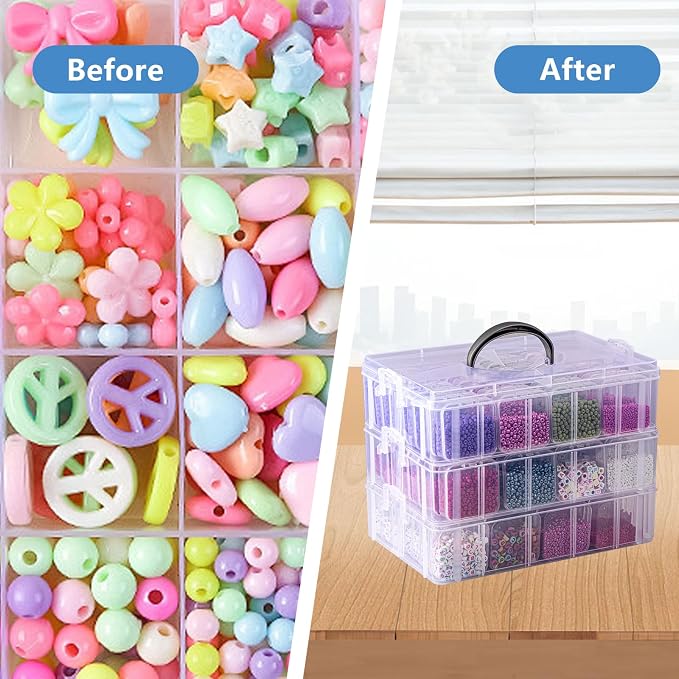 VTG Bead Organizer Box, 3-Tier Bead Storage Containers Portable Organizer and - Image 3