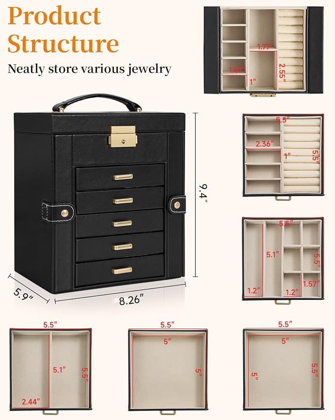 TORIBIO Large Jewelry Box for Women, Leather Jewelry Organizer - Image 2