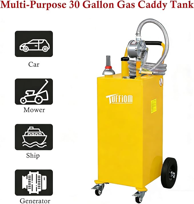 TUFFIOM 30 Gallon Portable Gas Caddy w/Swivel Wheels, Fuel Storage Tank - Image 4
