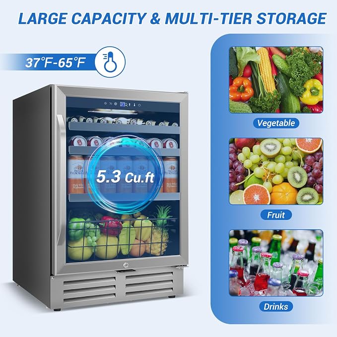 24" Beverage Refrigerator Cooler Under Counter, 180-Can Capacity, 24 Inch Wide - Image 2