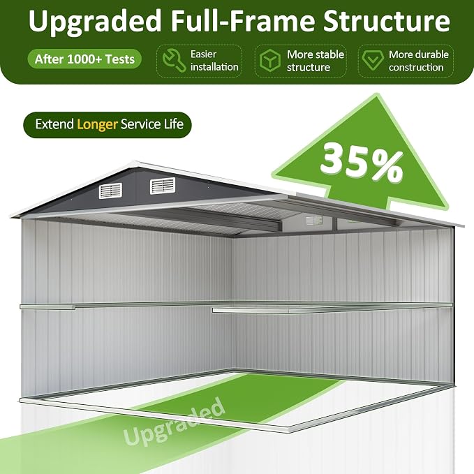 10x12 FT Outdoor Storage Shed, Metal Garden Tool Shed - Image 5