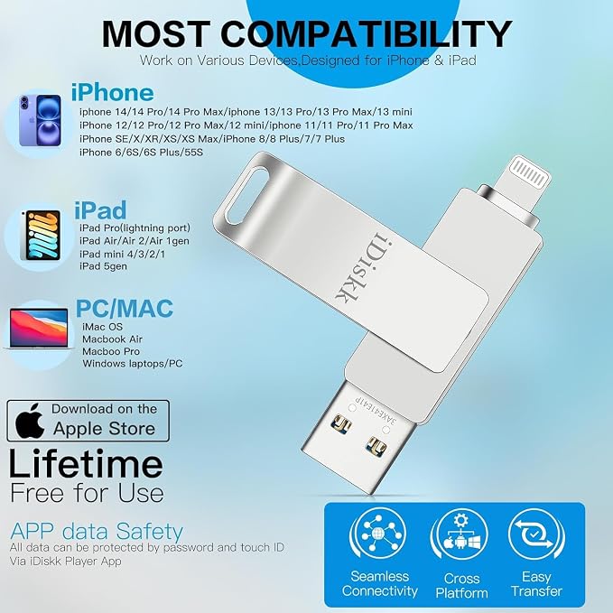 【App-le Certified 1T B】 iDiskk Photo Storage iPhone Flash Drive Photo Stick - Image 6