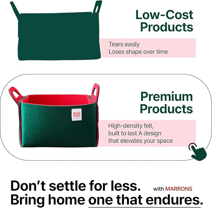 Collapsible Felt Deep Green Red Storage Bin Small 7.1"x5.1"x5.1" – Foldable - Image 3