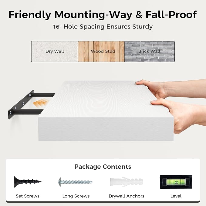 Fun Memories 12 Inch Floating Shelf, Rustic Wood Wall Shelves - Image 7