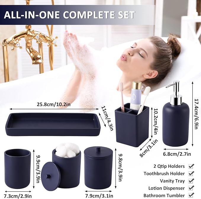 Resin 6 Pcs Navy Blue Bathroom Set Complete - Image 6