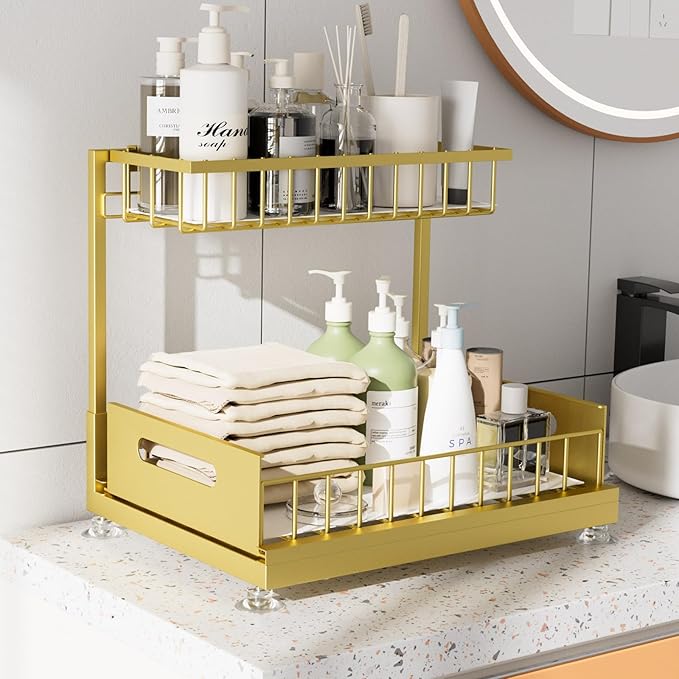 2 Pack Under Sink Organizer Storage 2-Tier Premium Metal Pull-Out Racks - Image 3
