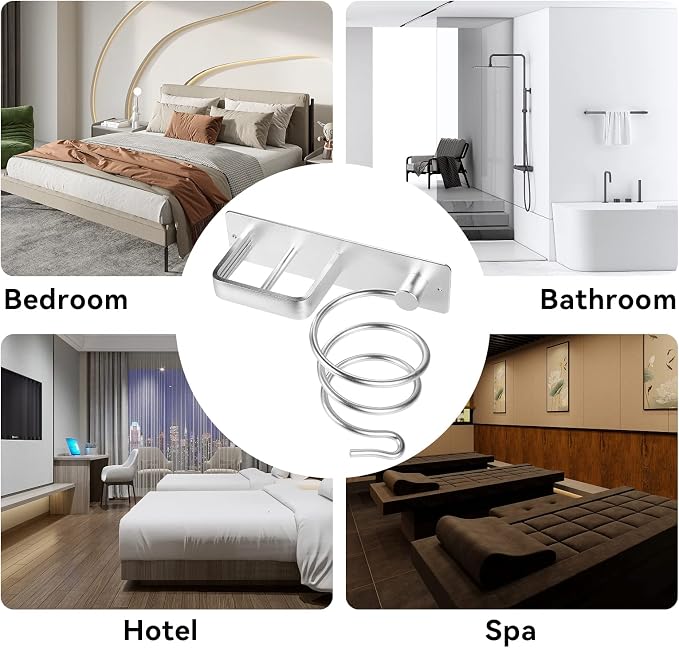 YUET Hair Dryer Holder Hairdryer Station Wall Mounted Spiral Shelf Bracket - Image 8