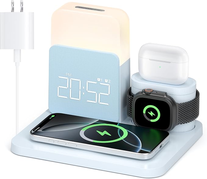 7 in 1 Wireless Charging Station, Alarm Clock by AchievingARefinedLife