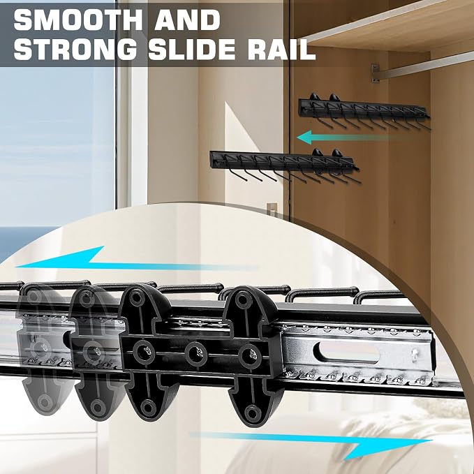 Sliding Tie Racks, 18 Tie Hanger Pull Out Belt Rack 16.5'' Aluminum Alloy - Image 2