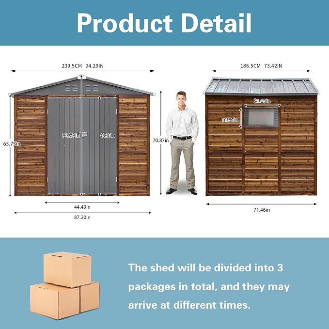 8x6 FT Outdoor Storage Shed, Wood Metal Utility Tool Shed Storage House - Image 3