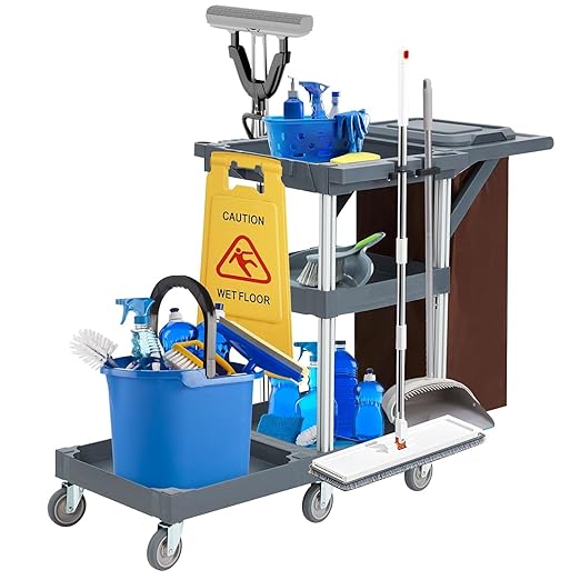 Commercial Traditional Janitorial 3-Shelf Cleaning Cart on Wheels - Image 5