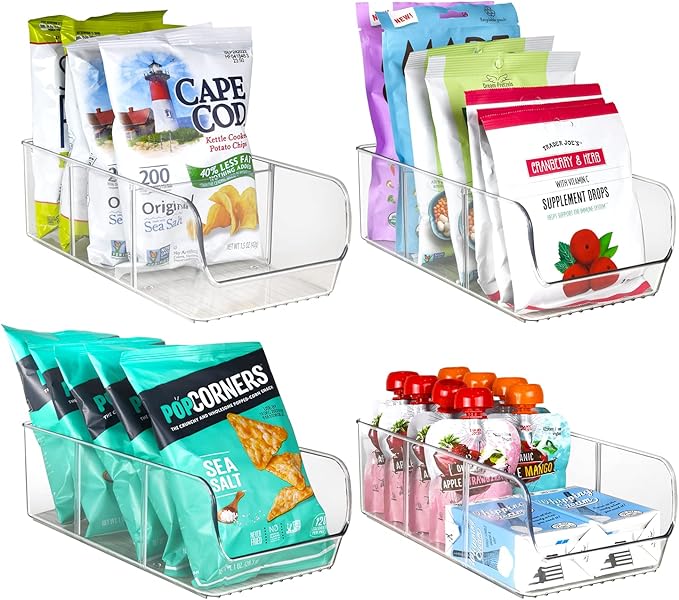 ELTOW 4-Pack Snack Organizer, 3-Compartment Plastic Bins by Eltow