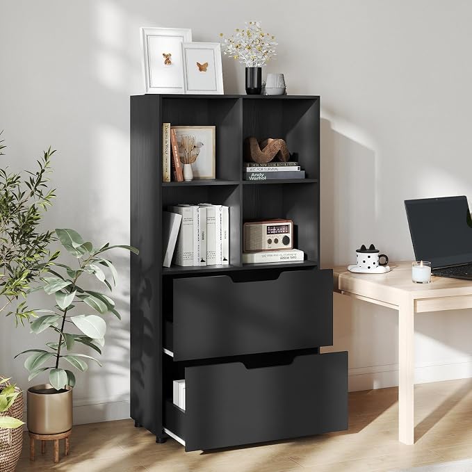GOFLAME 4-Tier Bookcase with 2 Drawers, 51” Tall Bookshelf with 4-Cube Open - Image 2