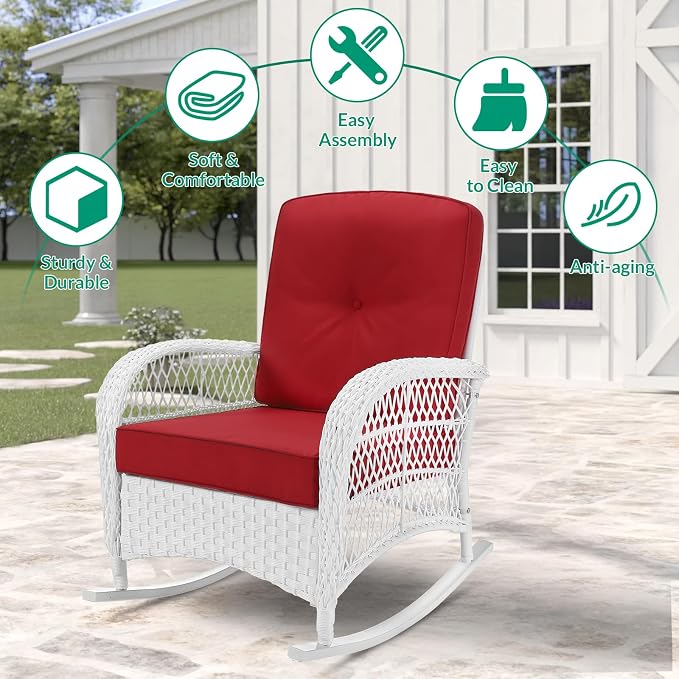 VIVIJASON 3-Piece Outdoor Conversation Bistro Set, Patio Wicker Rocking Chairs - Image 6