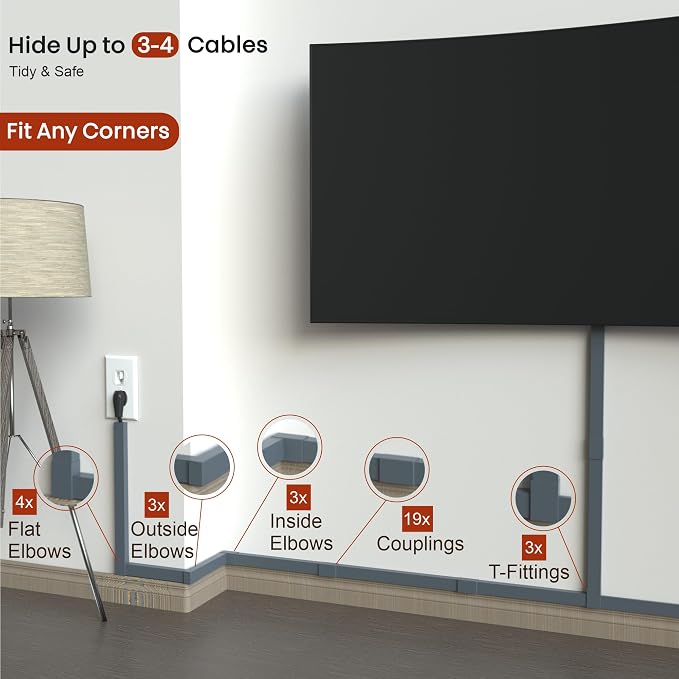 Grey Cable Concealer Wall Kit - 315in Cable Raceway - Image 4