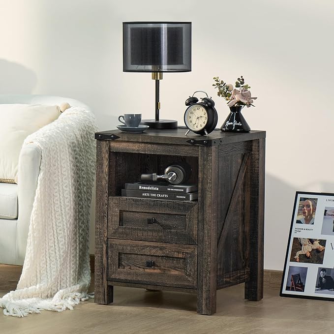 Nightstands Set of 2 with Charging Station, Farmhouse Night Stand with 2 - Image 8