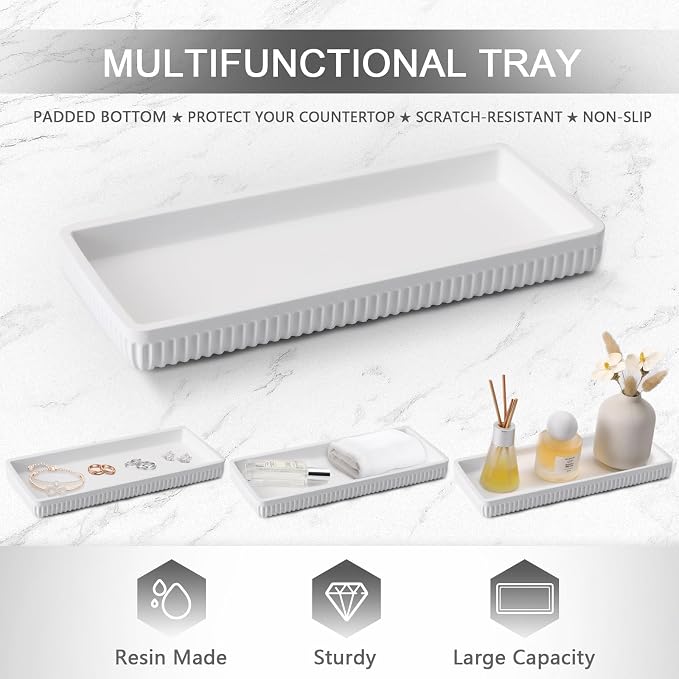 Resin Bathroom Toothbrush Holder Set, Matte White Bathroom Accessories Set 4 Pcs - Image 5