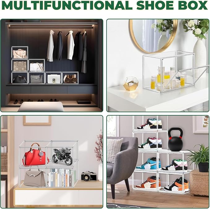 6 Pack X-Large Acrylic Display Case, Size 14 Clear Shoe Box Stackable Sneaker - Image 6