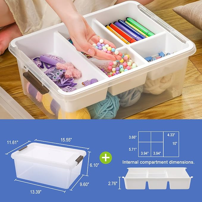 17 QT Plastic Storage Box with Removable Tray Craft Organizers and Storage - Image 3