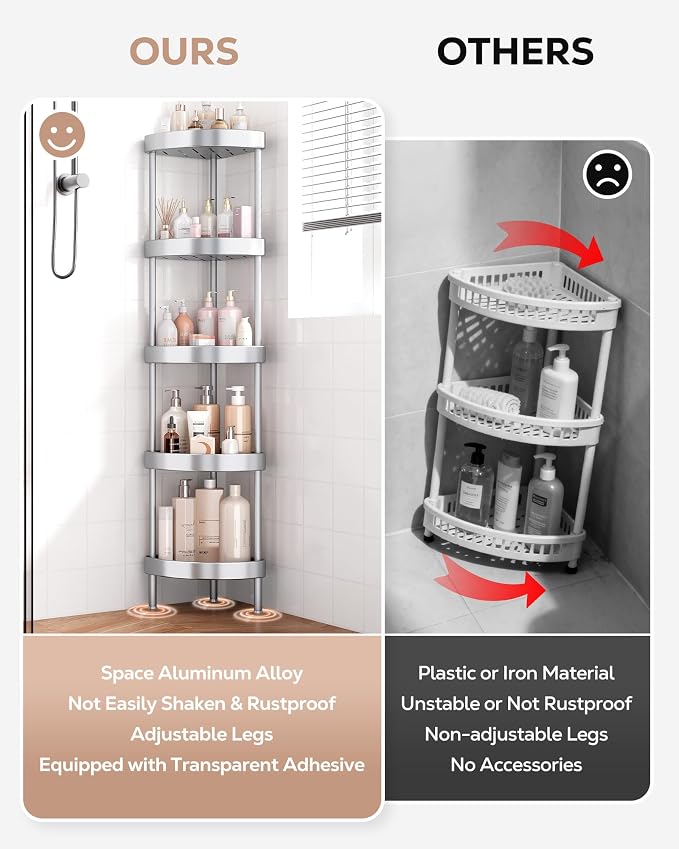 Nieifi Corner Shower Caddy Stand-5 Tier Rustproof Anodized Aluminum Standing - Image 4