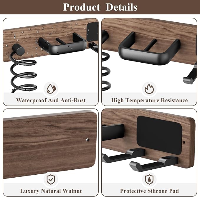 Tindbea Hair Dryer Holder Curling Iron Holder Flat Iron, Blow Dryer Holder Wall - Image 4