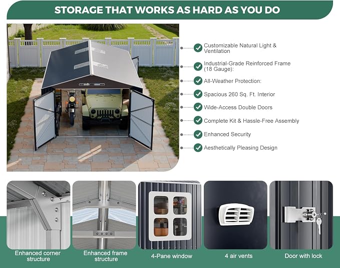 Metal Garage Shed, Weatherproof Steel Carport - Image 4