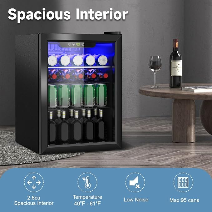 Beverage Refrigerator Cooler, 95 Can Mini Fridge Glass Door - Image 5