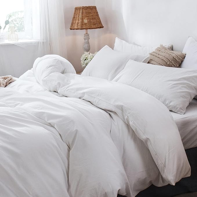 MooMee Bedding Pillowcases Pack of 2 100% Washed Cotton Linen Like Textured - Image 5