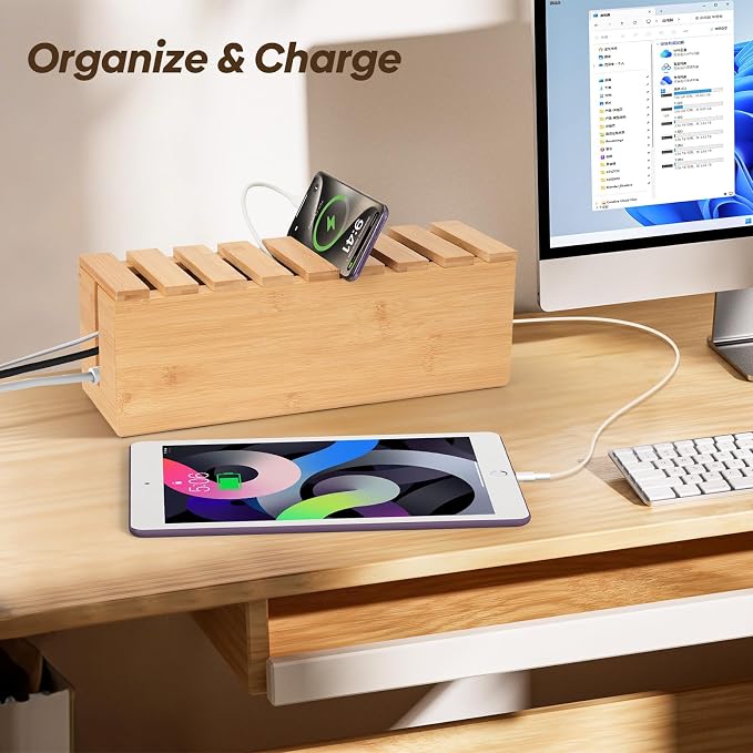 Extra Large Cable Management Box, Bamboo Cable Organizer Storage and Power - Image 6