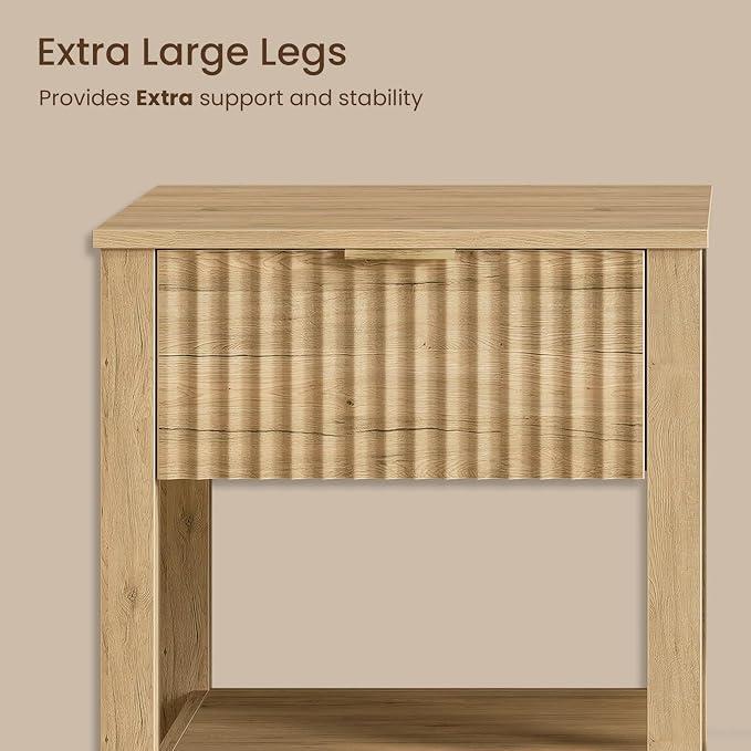 Fluted Night Stand with Golden Handle, Bedside Table with Storage Shelf - Image 6