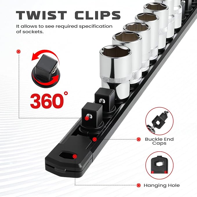 ALOANES 3/8-Inch Drive Magnetic Socket Organizer, Heavy Duty Aluminum Socket - Image 3