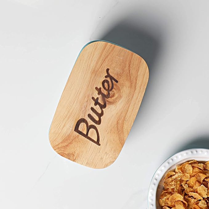 Ceramics Butter Dish with Wooden Lid- Large Covered Butter Holder - Image 7
