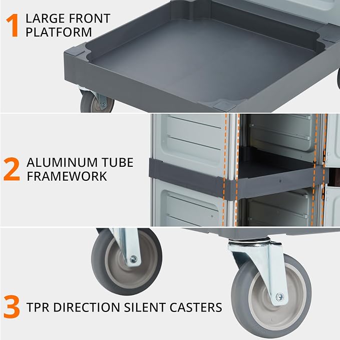 Commercial Janitorial Cart, 3-Shelf Housekeeping Cleaning Cart - Image 4