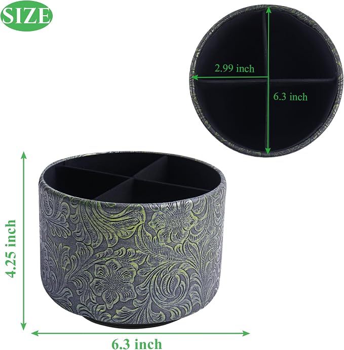 lizimandu Round Leather Art Supply Organizer, Remote Control Holder, 360 Degree - Image 2