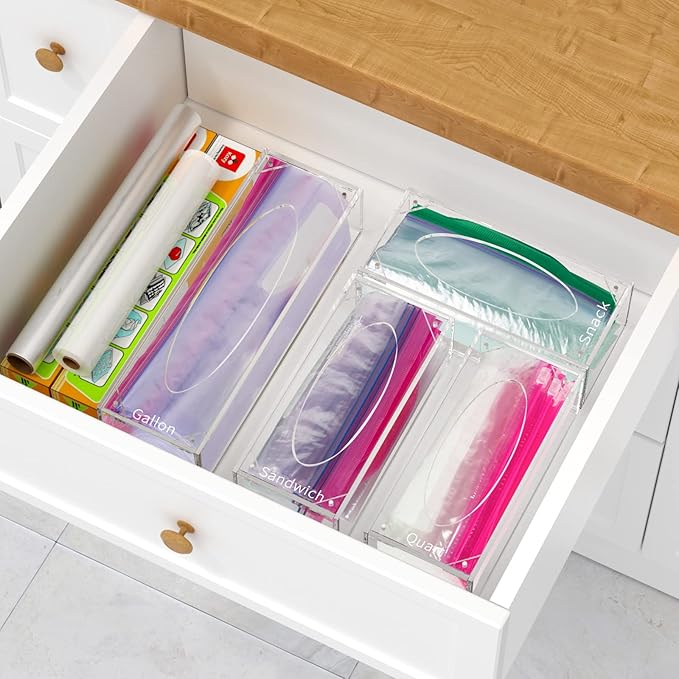 FEMELI Food Bag Storage Organizer, Acrylic Kitchen Drawer Baggie Box, Compatible - Image 4