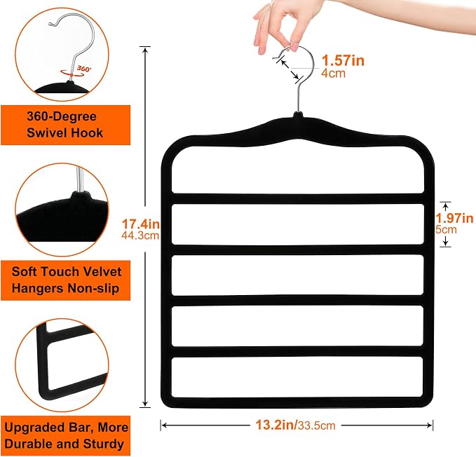 Closet Organizers and Storage, 5 Pack Pants Hangers Space Saving, Velvet Hangers - Image 3